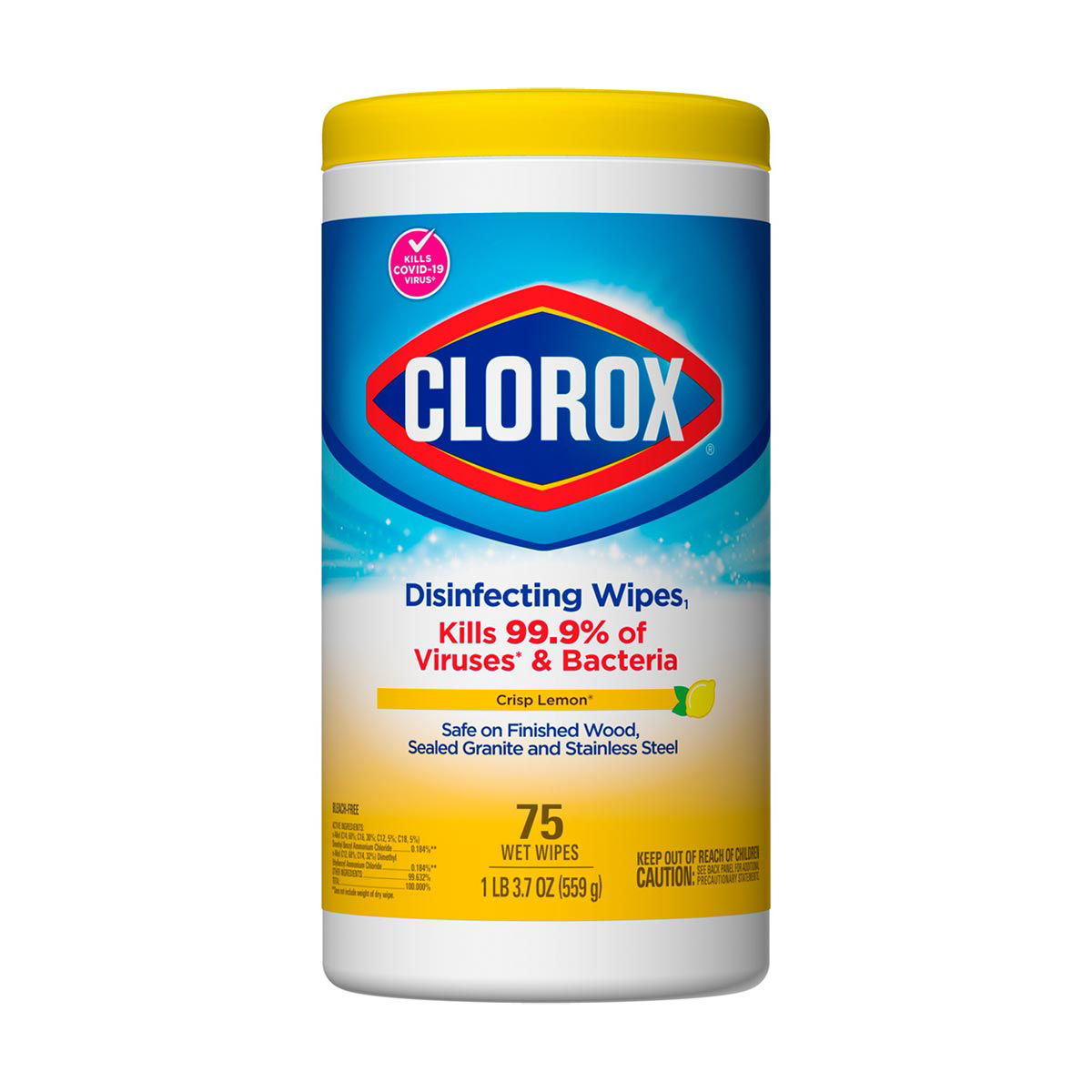 Clorox Disinfecting Wipes, Bleach Free Cleaning Wipes, Crisp Lemon, 75