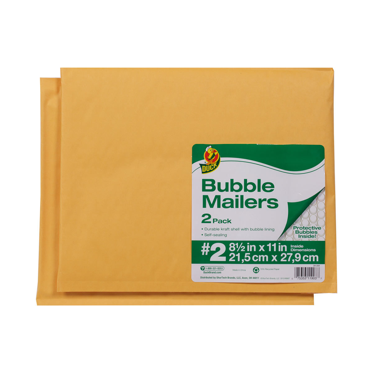 Duck Brand Manila Kraft Bubble Mailers, in. x in Hamilton Place