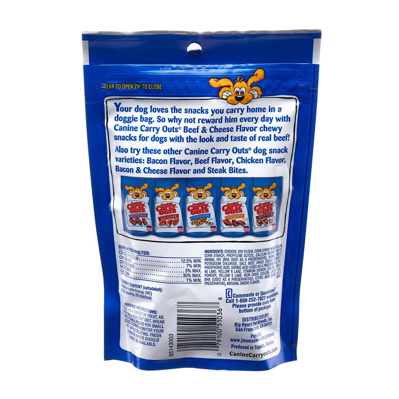 Canine Carry Outs Beef Cheese Flavor Dog Treats 4.7 oz