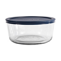 2-Cup Round Glass Kitchen Storage Container w/ Blue Plastic Lid
