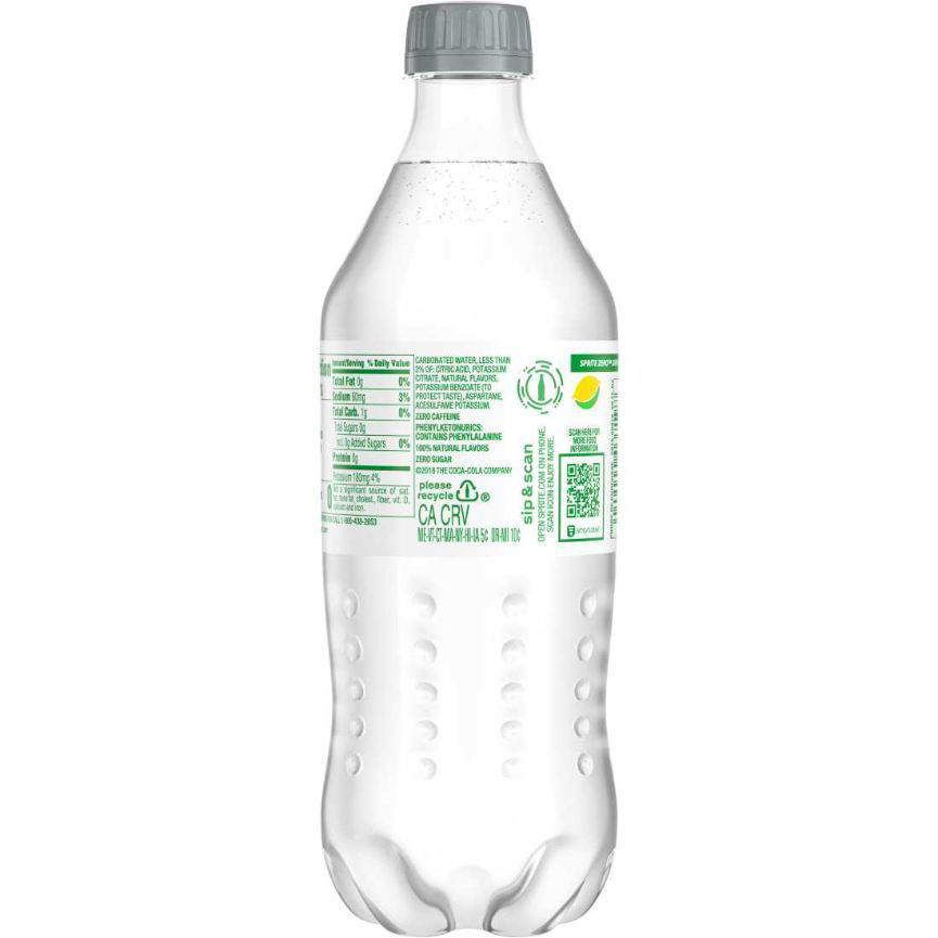 Sprite Zero Sugar Lemon Lime Diet Soda Pop Soft Drink, 20 fl oz