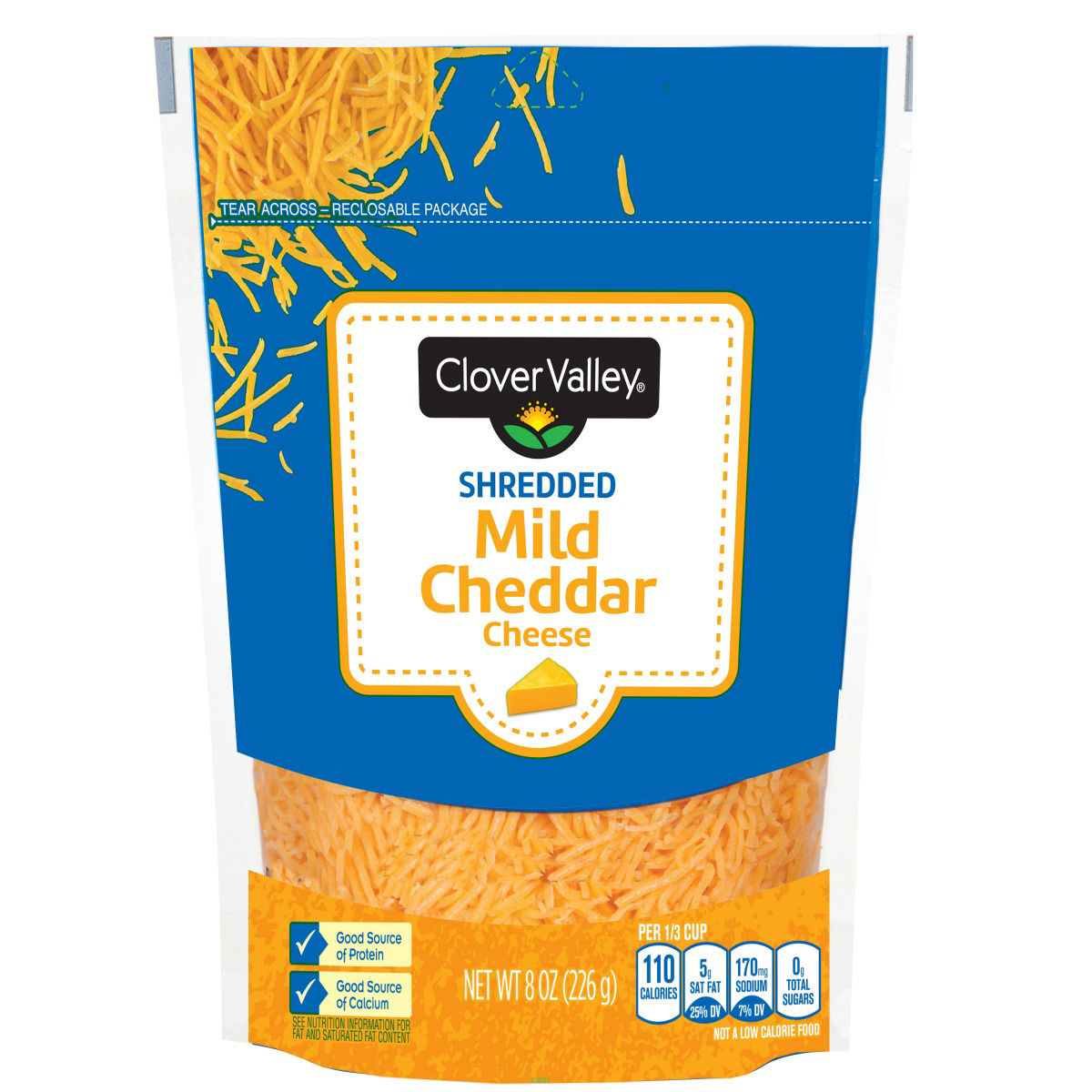 Clover Valley Mild Cheddar Shredded Cheese, 8 oz