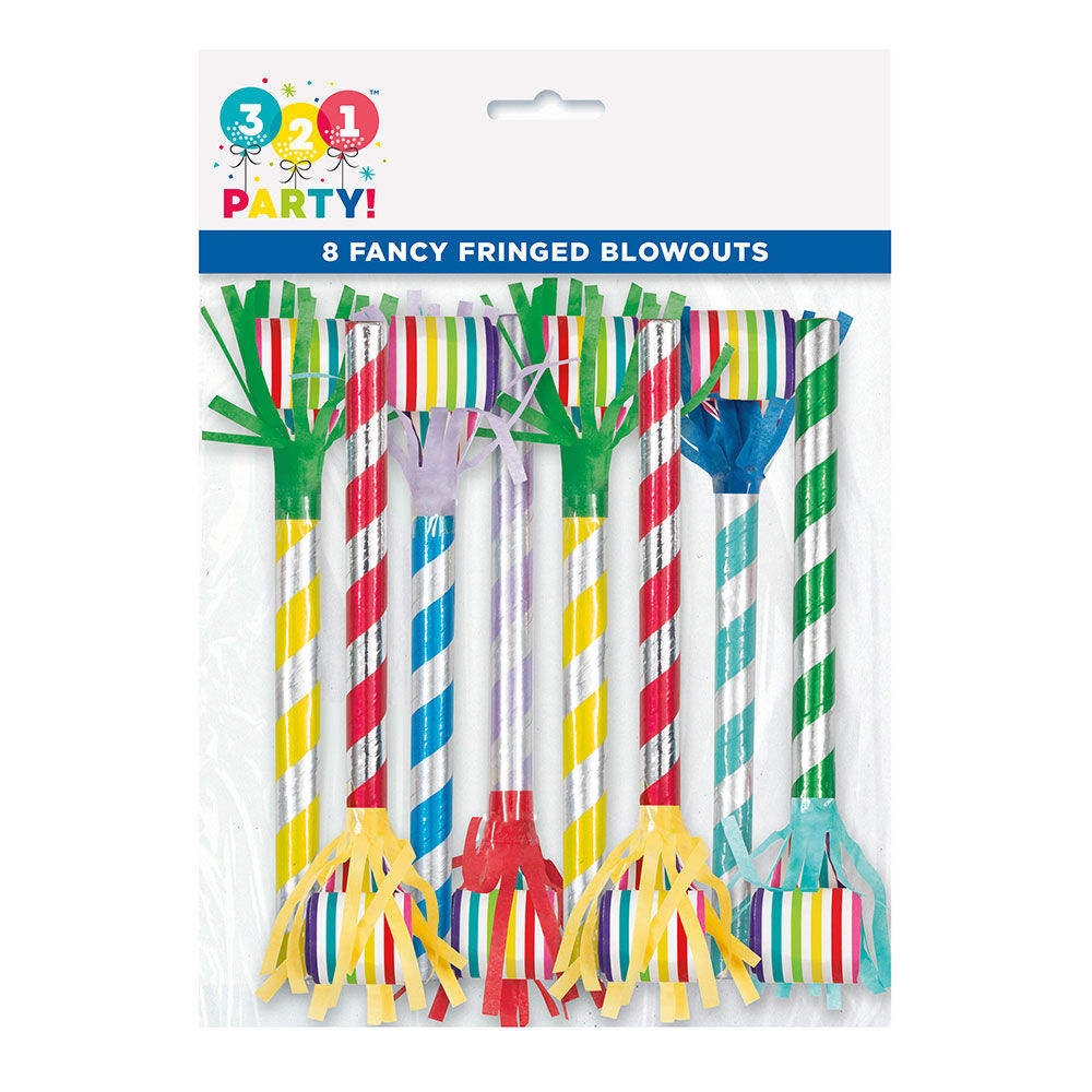 Foil Fringed Party Blowers, 8 Count