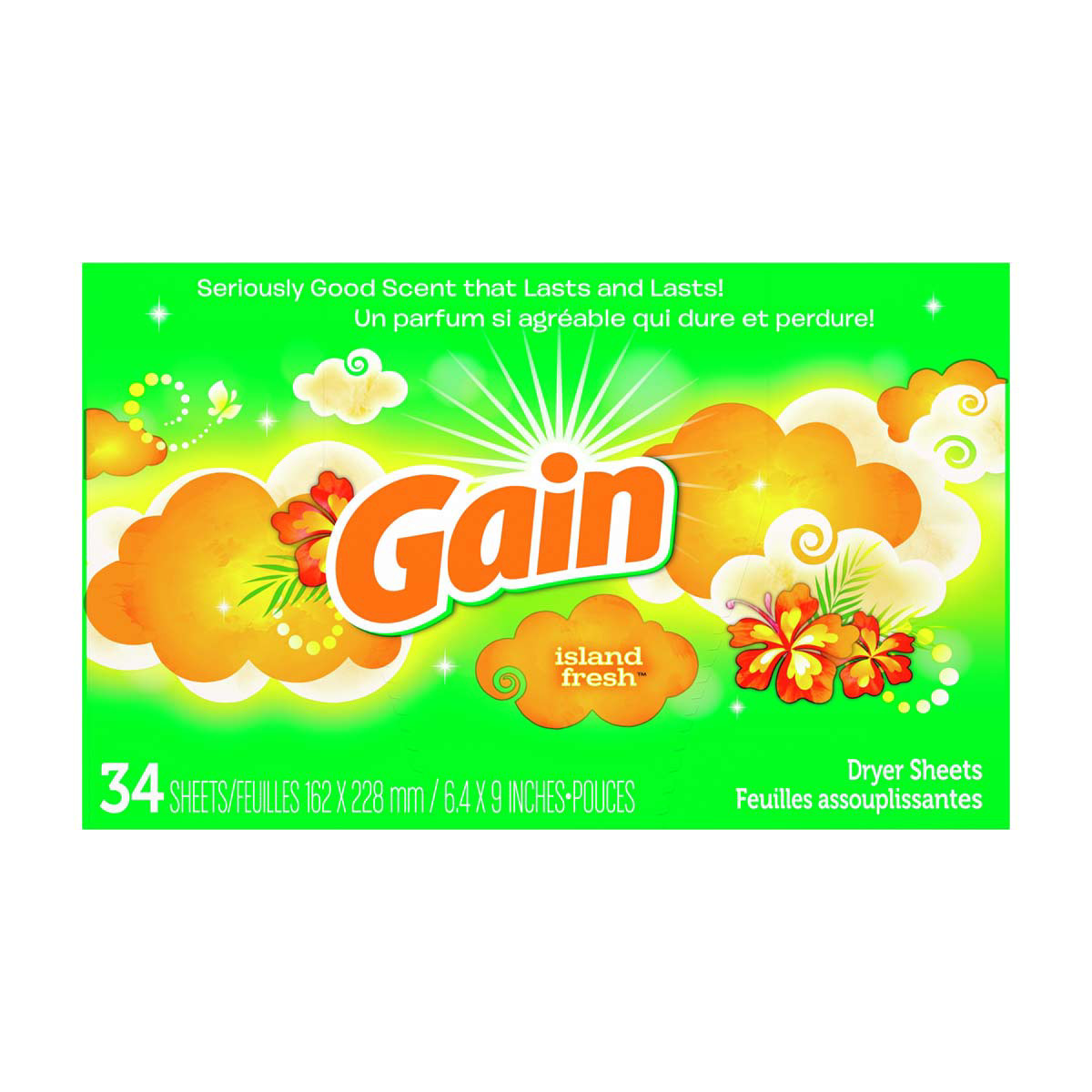 Gain Laundry Island Fresh Scent Fabric Softener Dryer Sheets, 34 Count