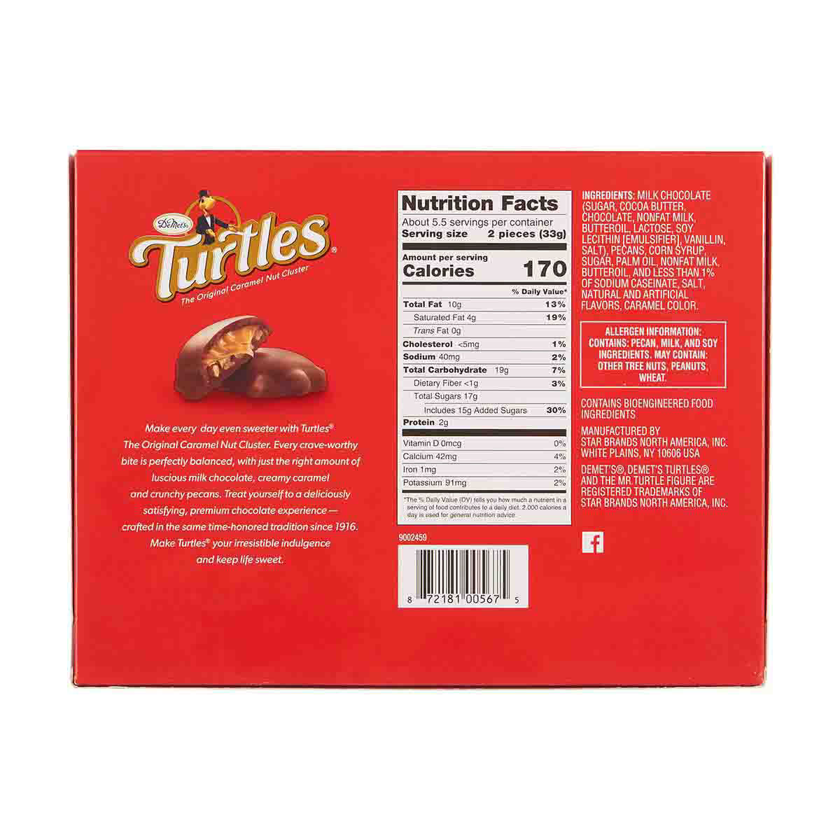 Demet’s Turtles The Original Caramel Nut Cluster, Original Pecan