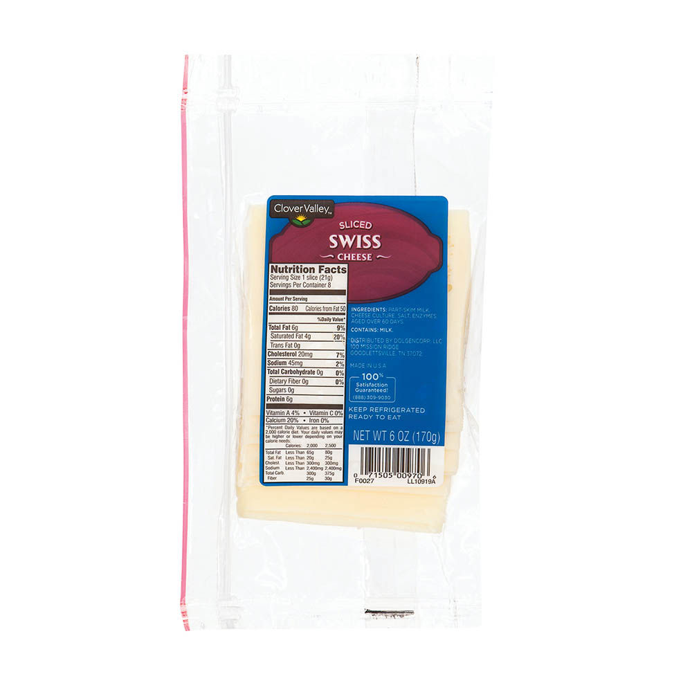 Clover Valley Sliced Swiss Cheese, 6 oz