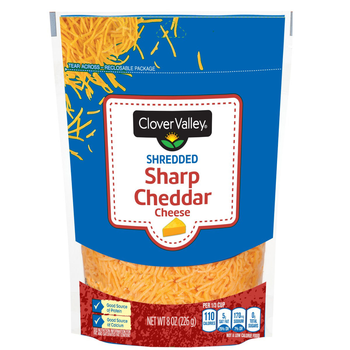 Clover Valley Sharp Cheddar Shredded Cheese, 8 oz