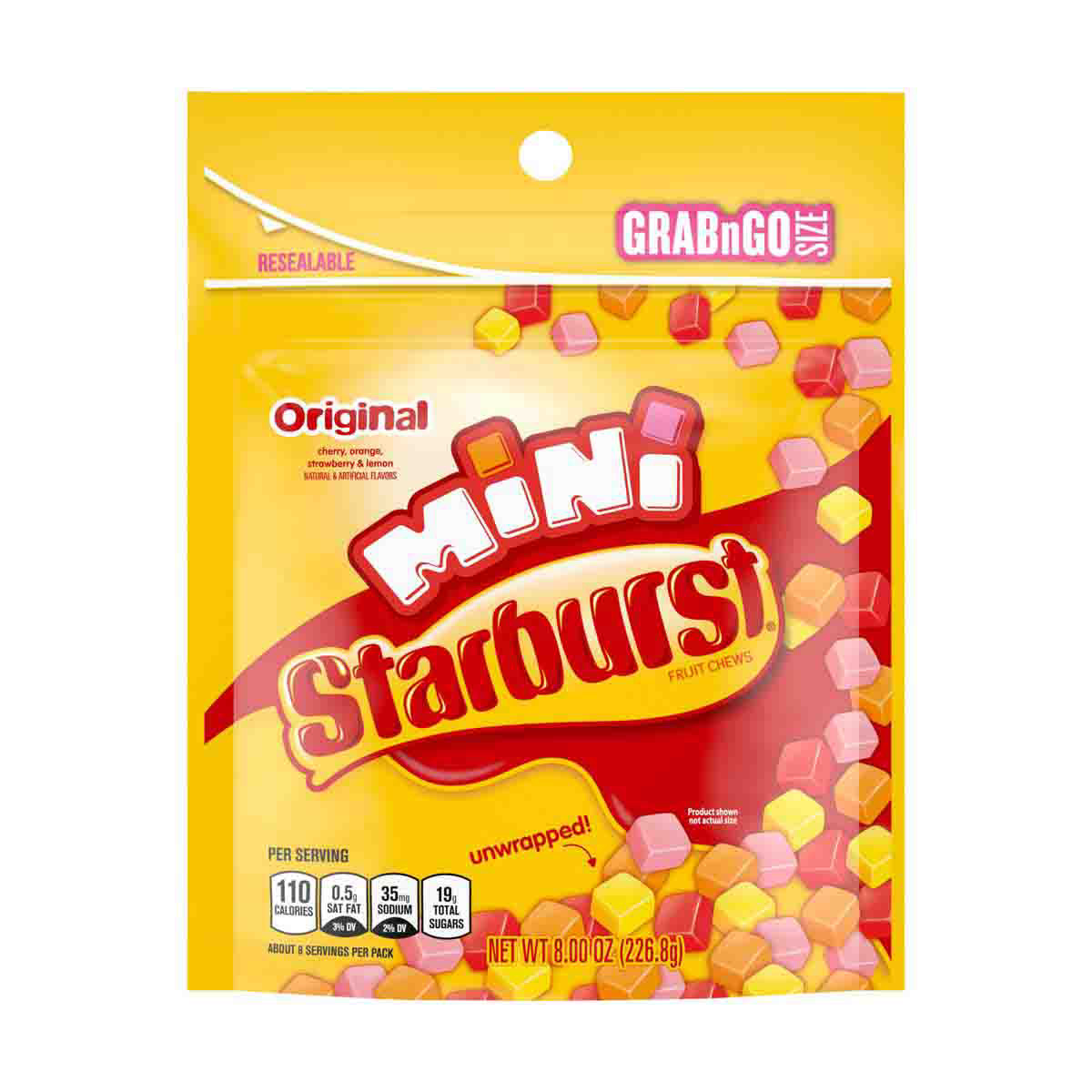 Starburst Original Minis Fruit Chews Candy Grab N Go Resealable Bag, 8 oz.