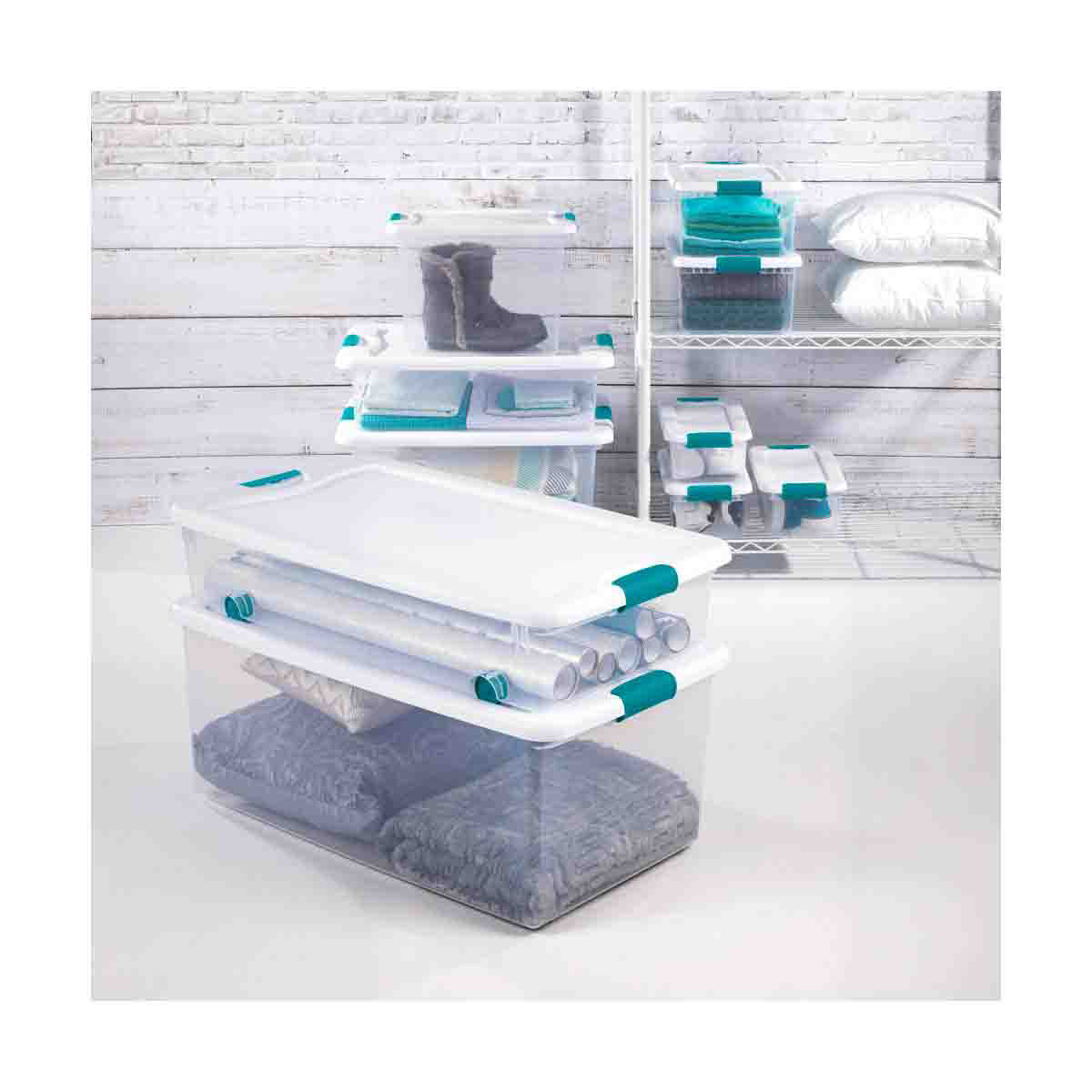 Sterilite Clear & Teal 32-Quart Latching Storage Tote