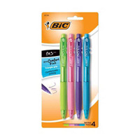 BIC® BU3 Retractable Ball Pen, Medium Point (1.0mm), Fashion Colors, 4 Count