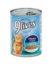 9 Lives Cat Food with Real Chicken & Tuna, Meaty Pate, 13 oz