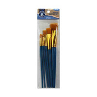 Crafter's Closet Premium Paint Brush Set, for Oil, Acrylic and Watercolor Paints, Flat and Detail Gold Taklon Brushes, 6 Pieces
