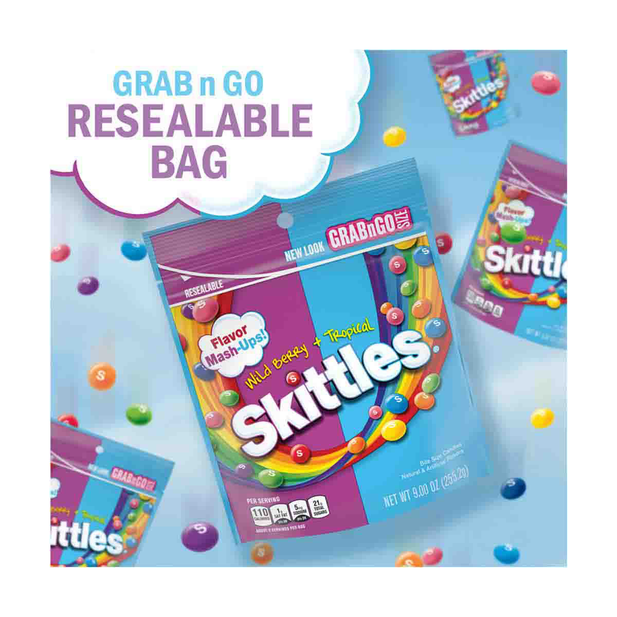 Skittles Flavor Mash-Ups Bag, Wild Berry and Tropical Candy, 9 oz.