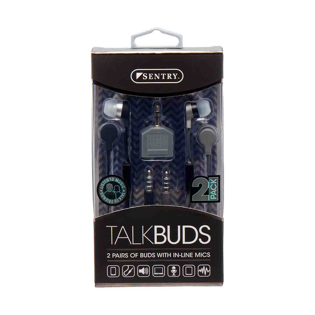 Sentry Talkbuds Wired Earbuds With In Line Mic 2 Pack 