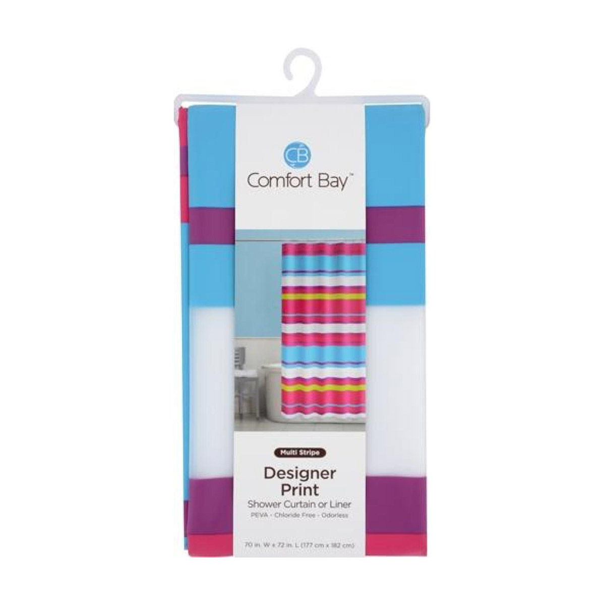Comfort Bay Designer Print Shower Curtain or Liner, Multi Stripe, 70 in