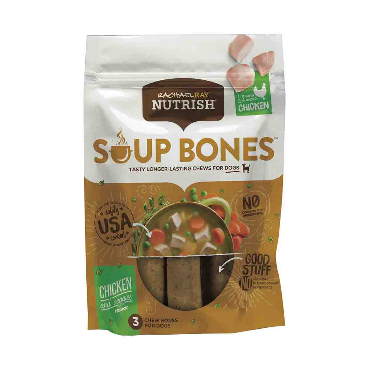 Rachael Ray Nutrish Soup Bones Dog Treats Chicken Veggies Flavor 6.3 oz 3 count