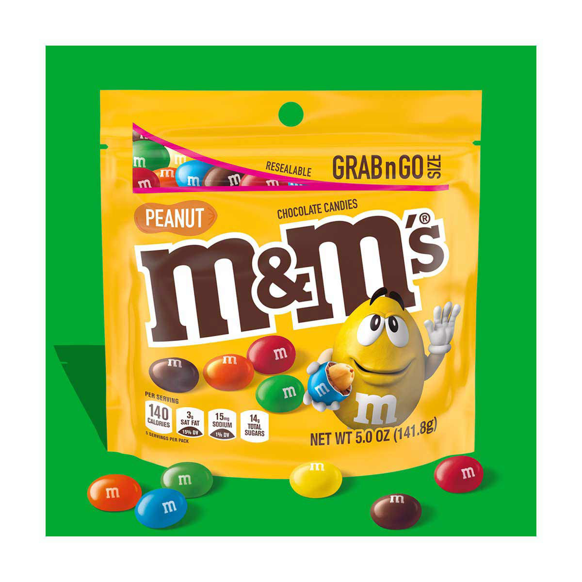 M&M'S Peanut Chocolate Candy Grab & Go Size Bag, 5.5 oz