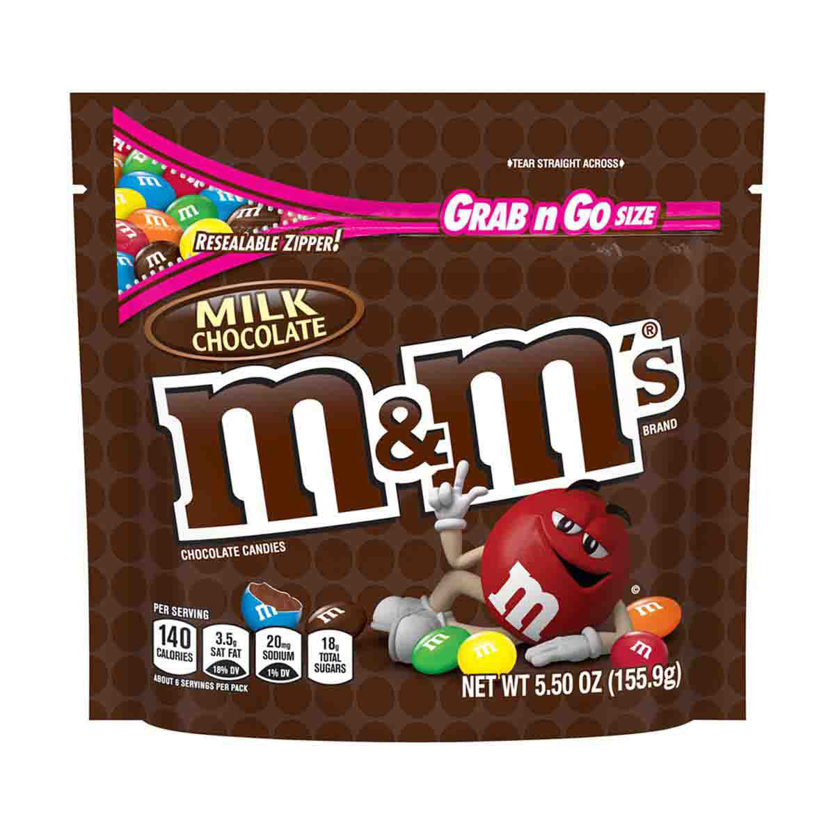  M&M'S Milk Chocolate Candy Grab & Go Size 5.5-Ounce Bag (Pack  of 12) : Grocery & Gourmet Food