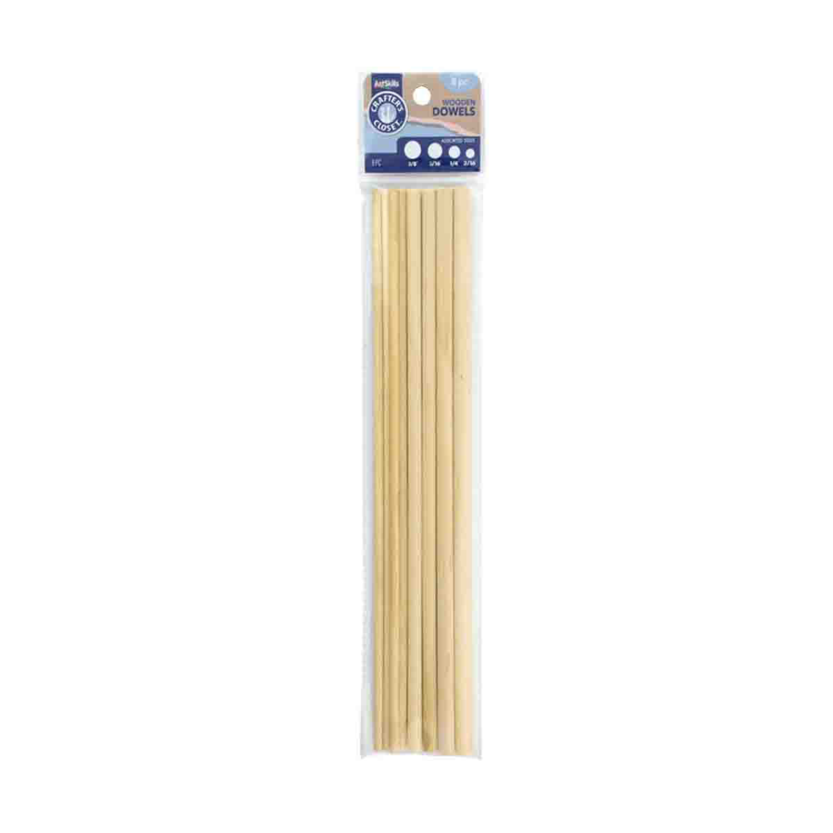 Crafter's Closet 12 Long Wooden Dowels for Crafts, Assorted Widths 3/16,  1/4, 5/16, 3/8, 8 Pieces