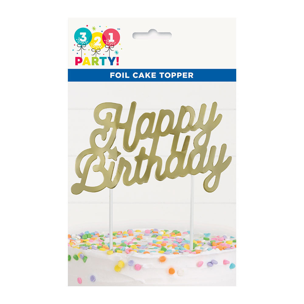 321 Party! Gold Foil Happy Birthday Cake Topper