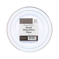 Tabletop Basics White/Silver Round Plates, 7Inch