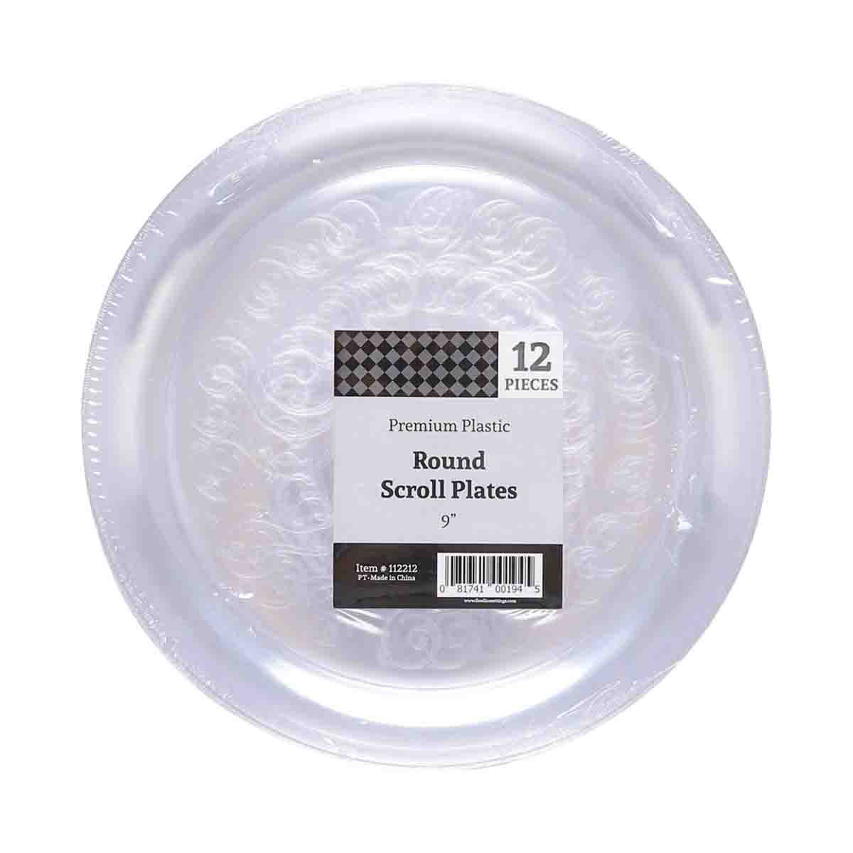 Tabletop Basics Round Scroll Plate, 9Inch, 12 Count