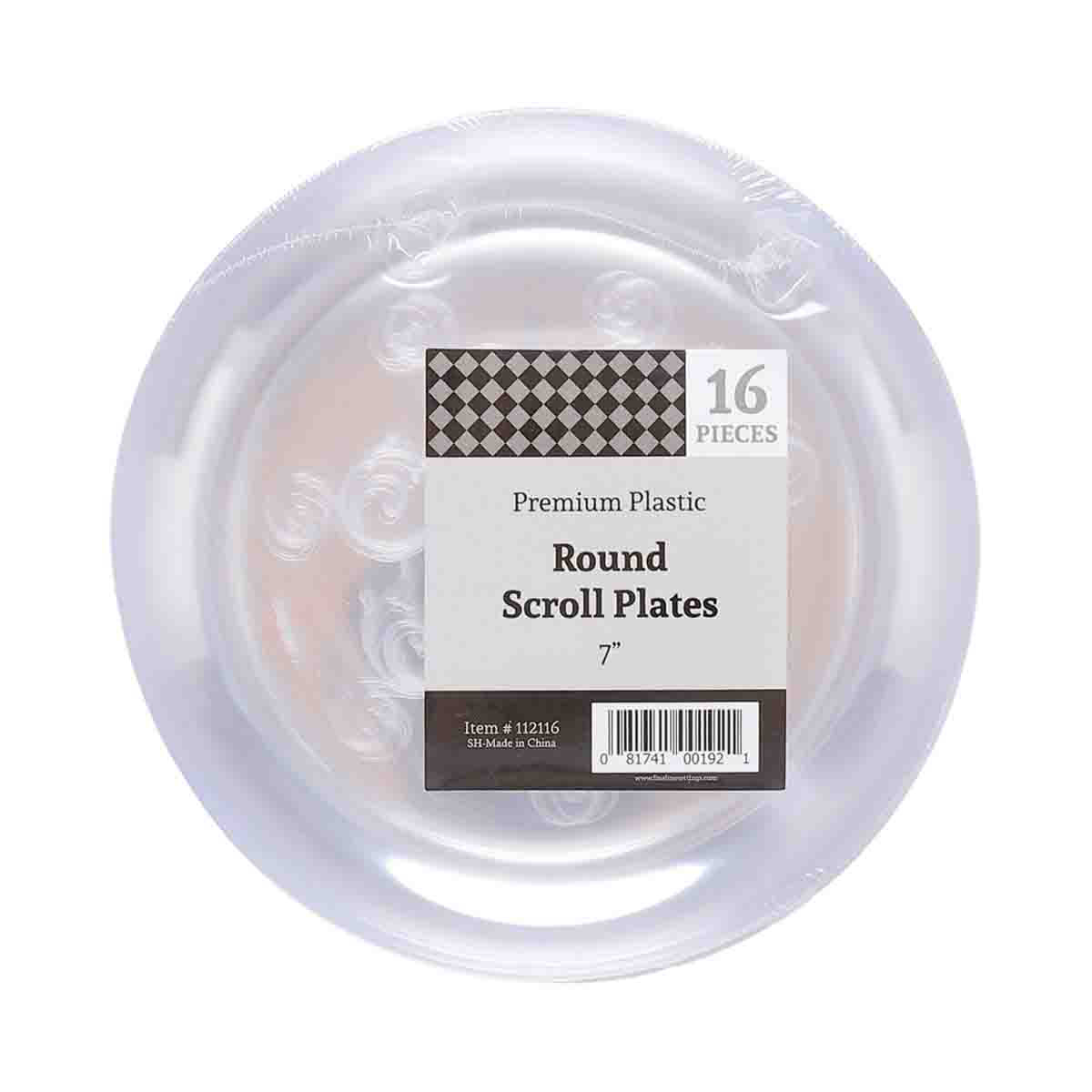 Tabletop Basics Round Scroll Plate, 7Inch, 16 Count