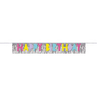 Silver Foil Fringe Happy Birthday Banner, 4.5 Feet