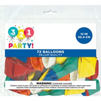 12" Latex Balloons, Assorted, 72 Count