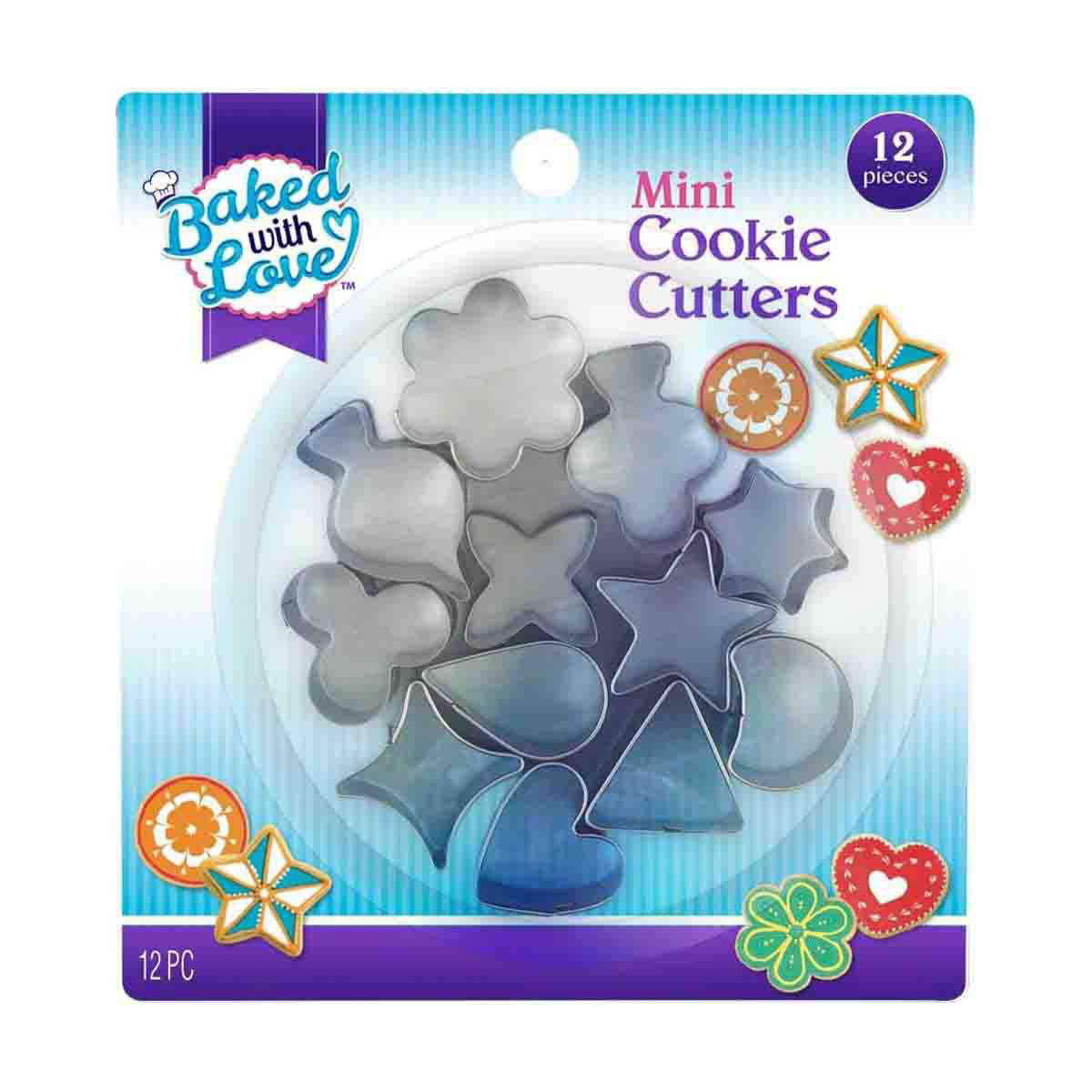 Baked with Love 1" Mini Metal Cookie Cutters, 12 Assorted Shapes
