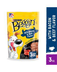 Purina Beggin' Strips Real Meat Dog Treats, Bacon & Beef Flavors - 3 oz