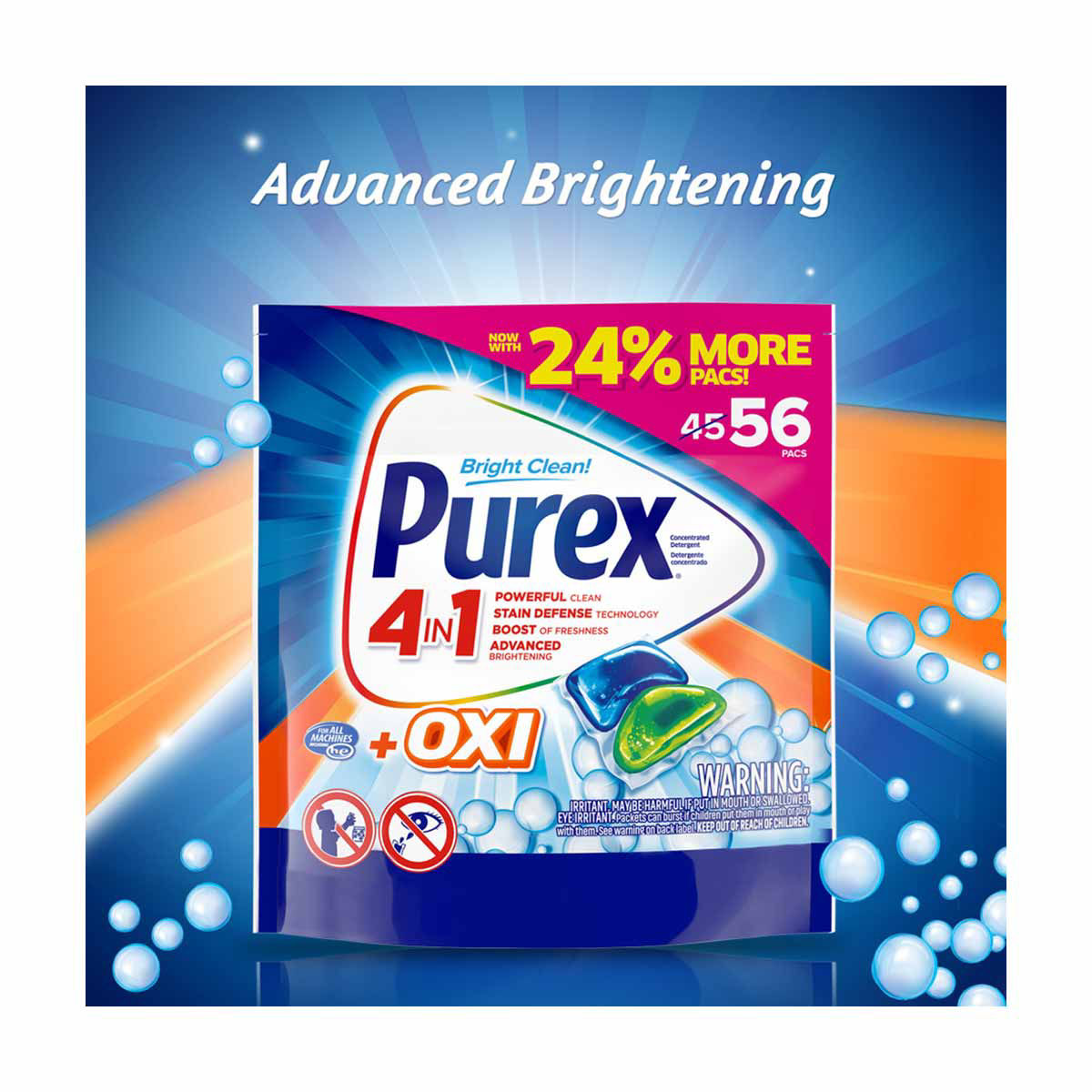 Purex 4 in 1 Plus OXI Laundry Detergent Pacs Fresh Morning Burst, 17