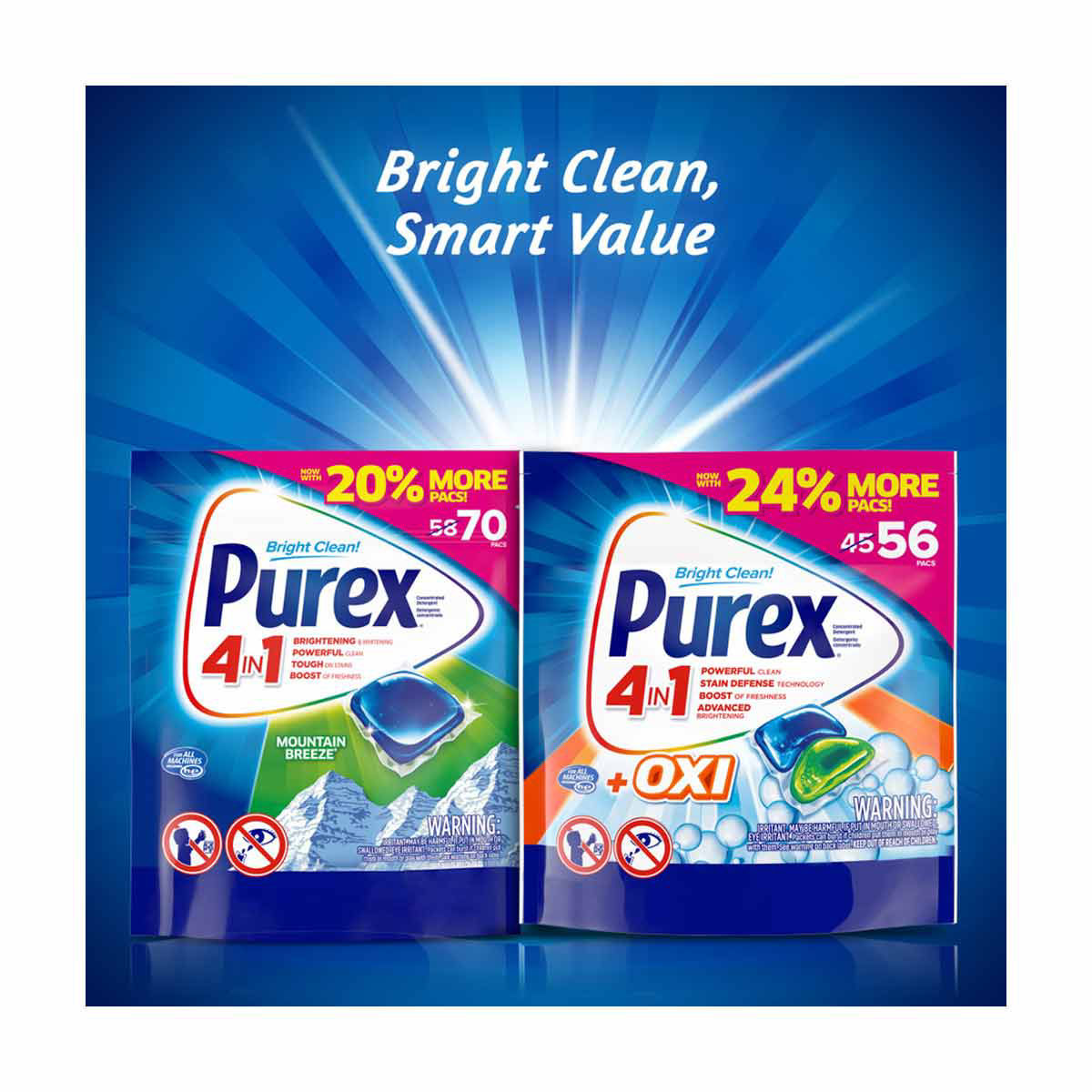 Purex 4 in 1 Plus OXI Laundry Detergent Pacs Fresh Morning Burst, 17