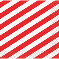 5" Red Striped Beverage Napkins, 16 Count