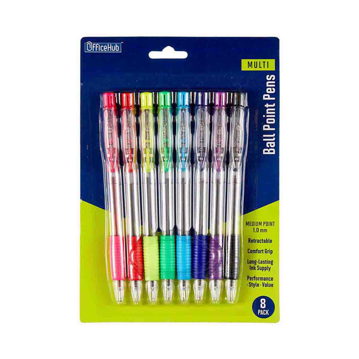 OfficeHub Multi-Color Medium Point Ball Pens, 8 Count