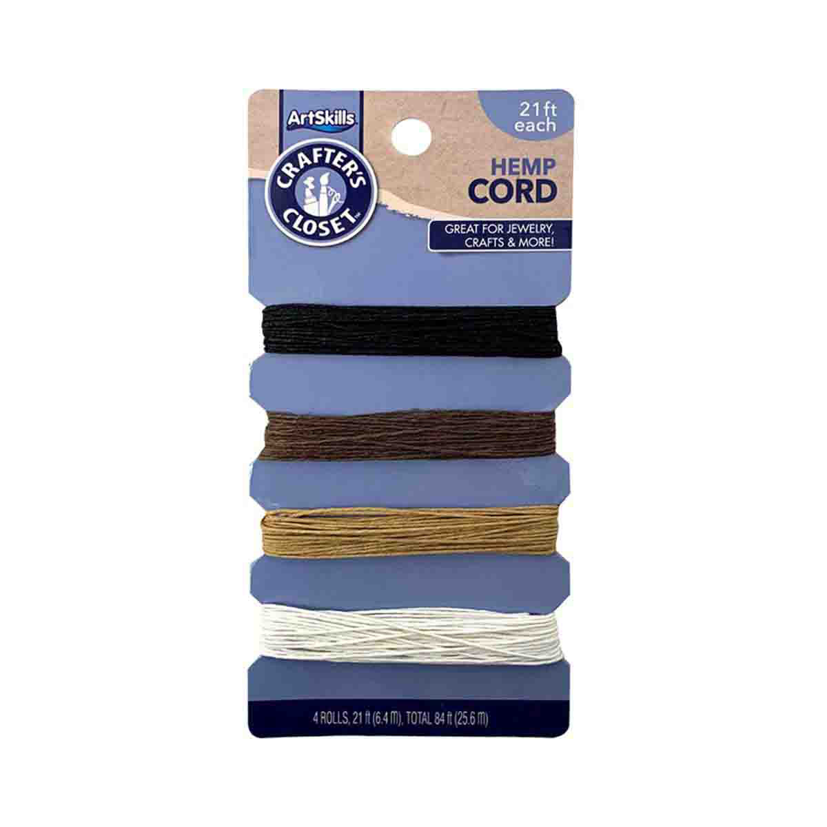 Crafter's Closet Natural Hemp Craft Cord, 4 Rolls of 21' (84 Feet