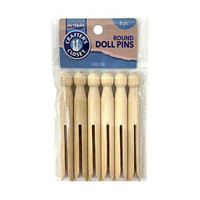 Crafter's Closet 4.25" Unfinished Wood Round Doll Pins, Traditional Peg Clothespins, 6 Pieces