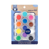 Crafter's Closet Bright Acrylic Paint Pots Set, Paint Brush and 12 Acrylic Paint Colors