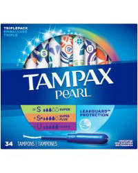 Tampax Pearl Tampons, Super/Super Plus/Ultra Absorbency with LeakGuard Braid, Triple Pack, Unscented, 34 Count