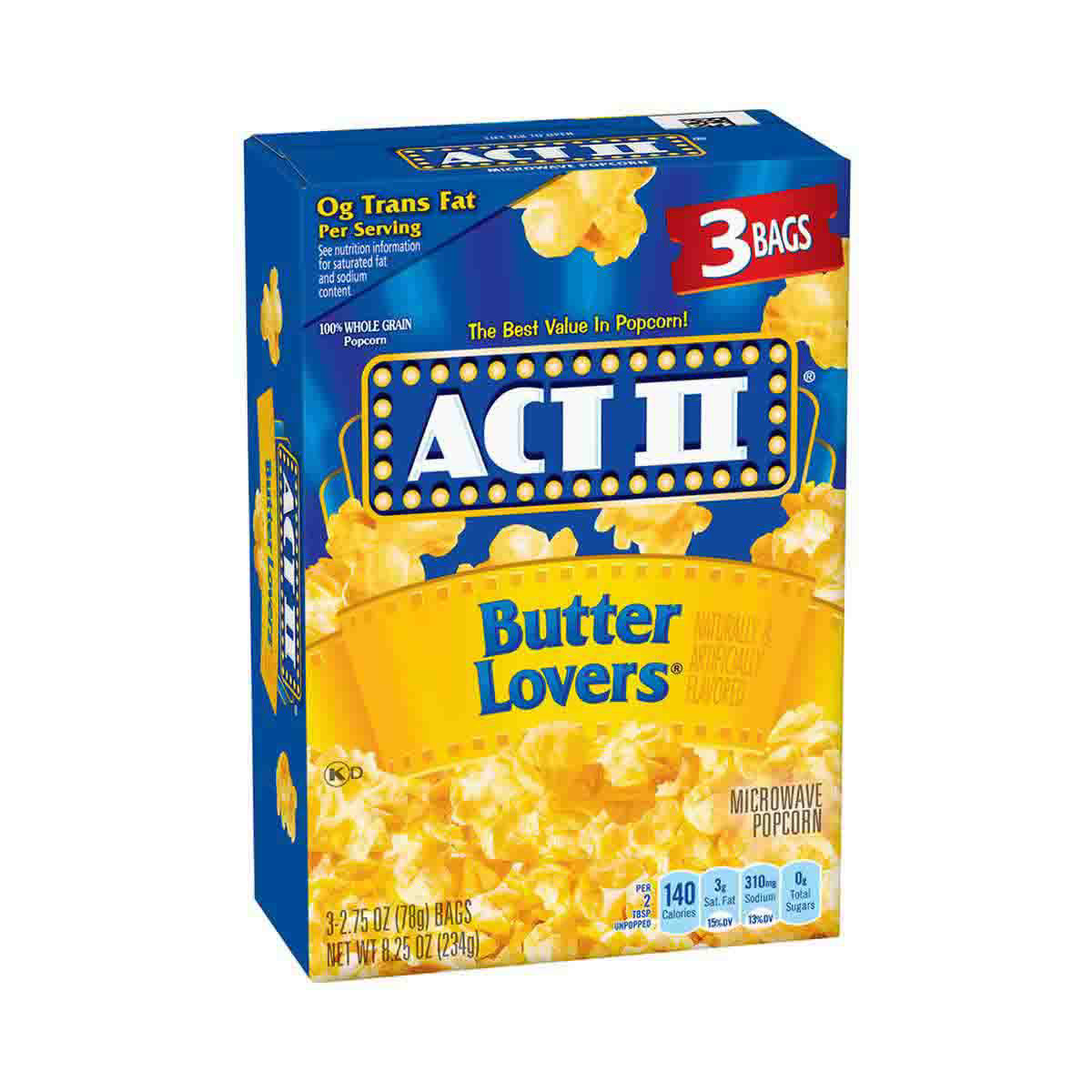 ACT II Butter Lovers Microwave Popcorn, 3Count 2.75 oz Bags