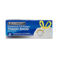 Steelcoat 13 Gallon Drawstring Tall Kitchen Trash Bags, Pack of 27