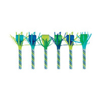 Blue & Green Fringed Party Blowers, 6 Count
