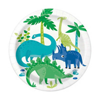 7" Blue & Green Dinosaur Paper Plates, 8 Count