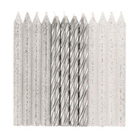 Silver Glitter Birthday Candles, 24 Count
