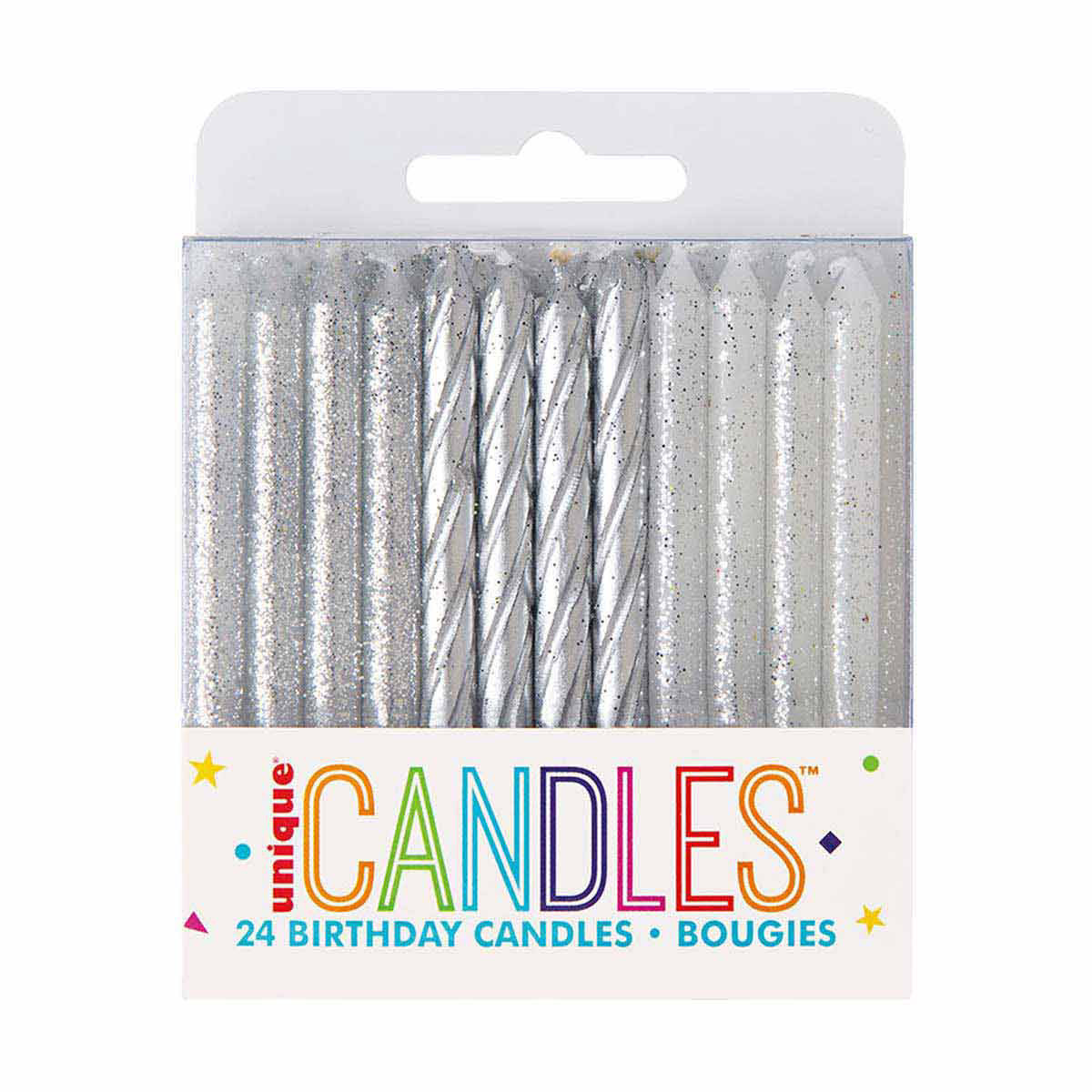 Silver Glitter Birthday Candles, 24 Count