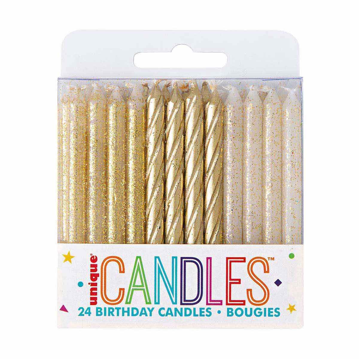 Gold Glitter Birthday Candles, 24 Count