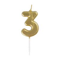321 Party! Mini Gold Number 3 Birthday Candle