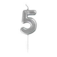 321 Party! Mini Silver Number 5 Birthday Candle