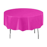 321 Party! Round Plastic Hot Pink Tablecloth, 84 in