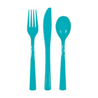 321 Party! Teal Assorted Plastic Silverware Set, 24 pc